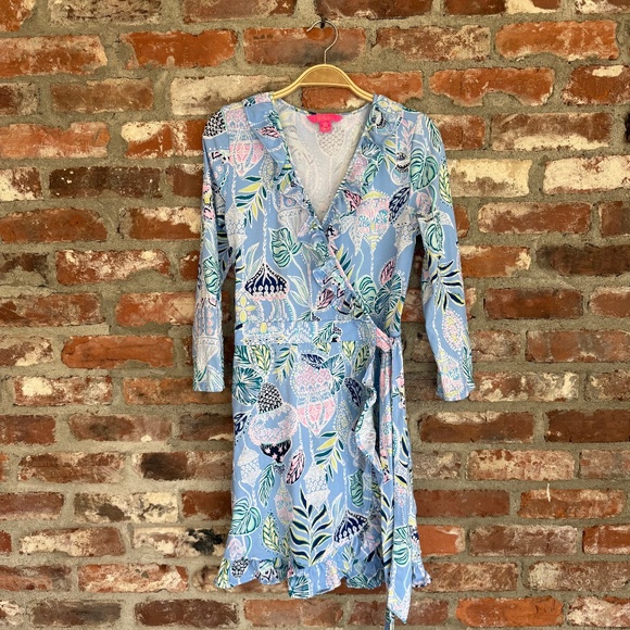 LILLY PULITZER Jessalynne Wrap Romper Blue Peri Lapis Lanterns XS‎ - Picture 1 of 9